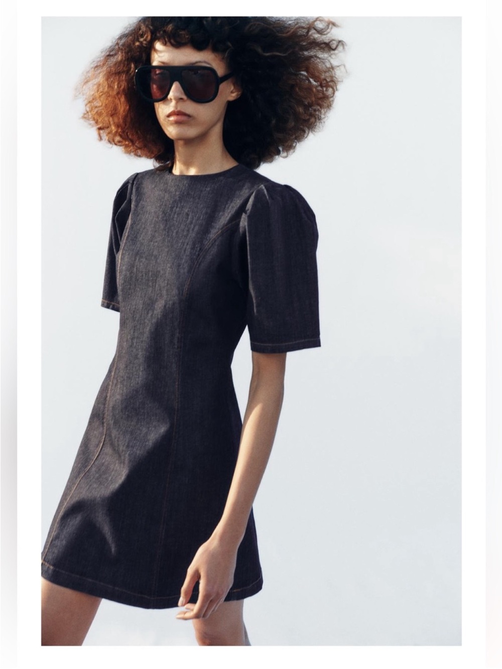 Zara Denim Puff-Sleeve Mini Dress